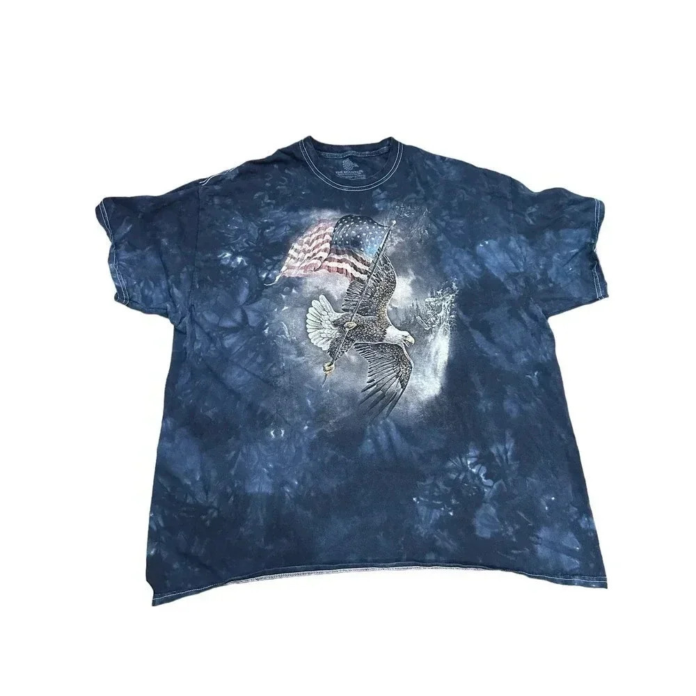 The Mountain Men's Blue Graphic Native American Eagle Tie Dye T-Shirt Size 2XL